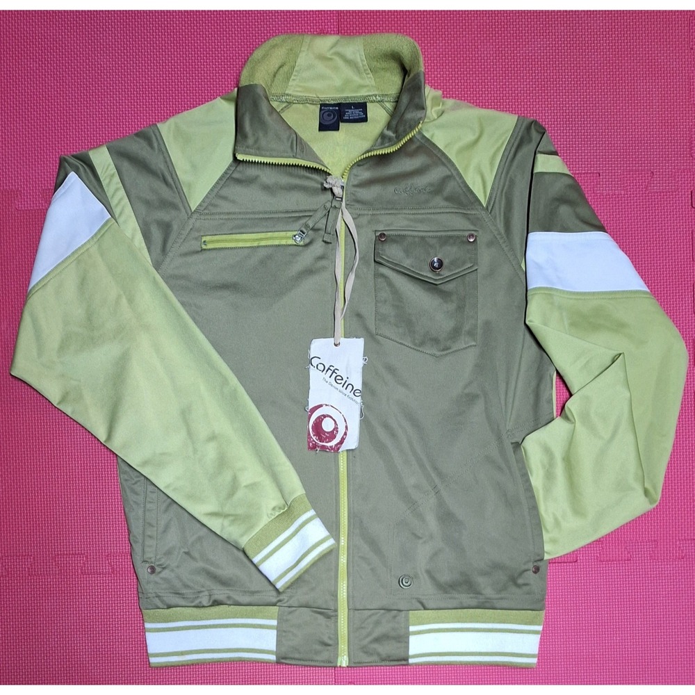 Caffeine Jacket Dark Green Zip Up Urban Streetwear Size L Men's Y2K Vintage